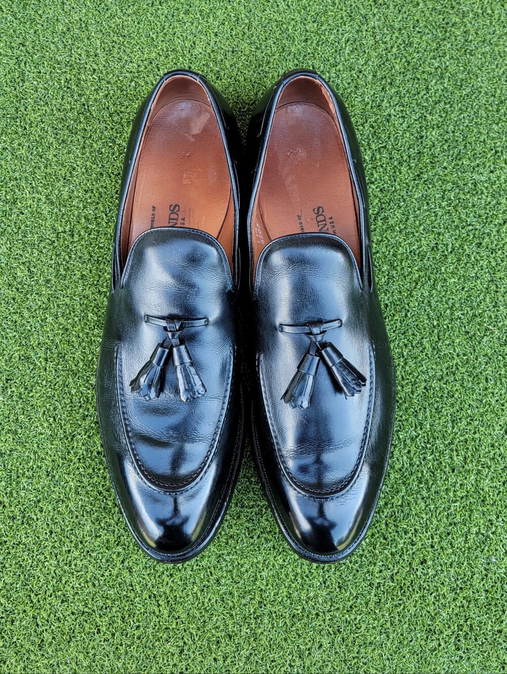 Mens ALLEN EDMONDS Slip On Black Leather Tassel Loafers - US Size 11.5 AAA